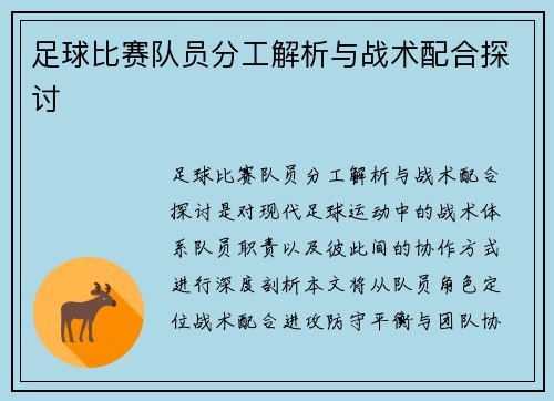 足球比赛队员分工解析与战术配合探讨