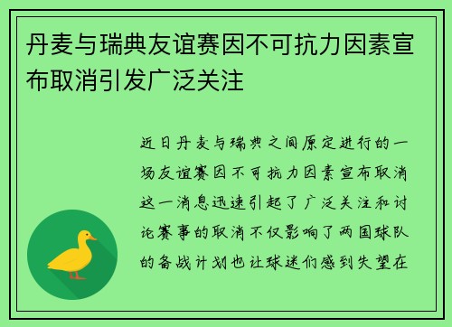 丹麦与瑞典友谊赛因不可抗力因素宣布取消引发广泛关注
